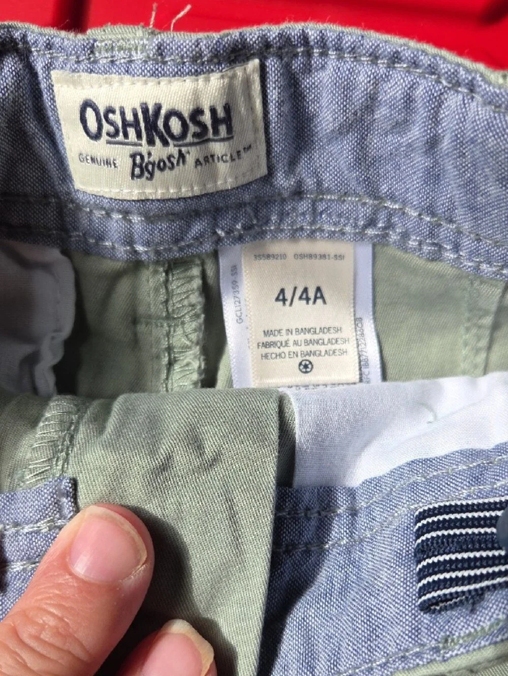OshKosh B'gosh Light Sage Green Kids Shorts with Chambray Waistband